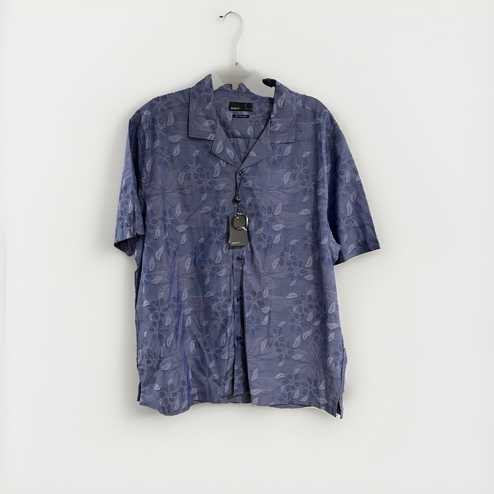 Quieti Mens XXL Blue Floral Hawaiian Shirt 100% Cotton Short Sleeve $110 F31